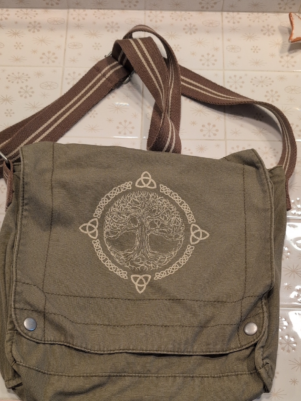 District Threads Olive Green Canvas Crossbody Bag With Interior Pocket